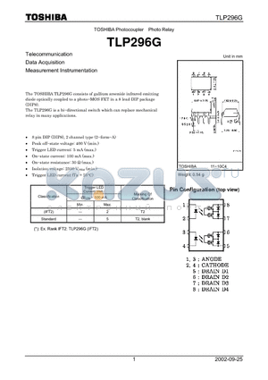 TLP296G datasheet - TOSHIBA Photocoupler Photo Relay