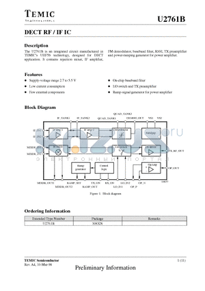 U2761B datasheet - DECT RF / IF IC