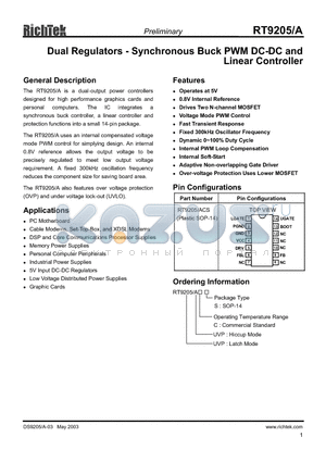 RT9205/ACS datasheet - Dual Regulators - Synchronous Buck PWM DC-DC and Linear Controller