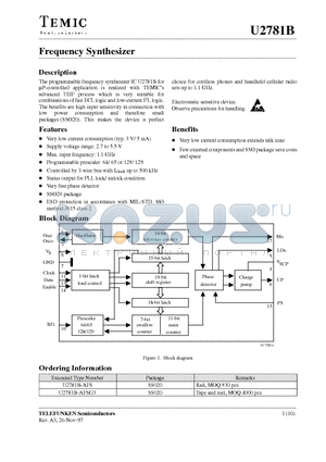 U2781B-AFS datasheet - Frequency Synthesizer