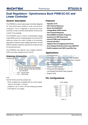 RT9205AGS datasheet - Dual Regulators - Synchronous Buck PWM DC-DC and Linear Controller