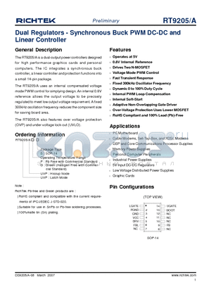 RT9205PS datasheet - Dual Regulators - Synchronous Buck PWM DC-DC and Linear Controller