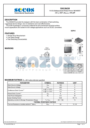 SSG0410 datasheet - N-Ch Enhancement Mode Power MOSFET