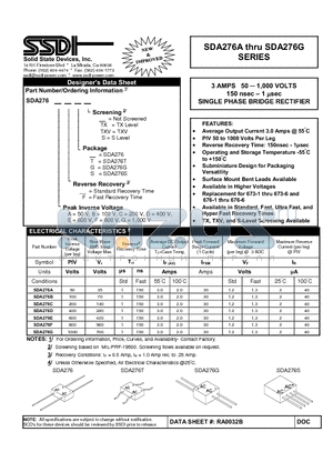 SDA276D datasheet - SINGLE PHASE BRIDGE RECTIFIER