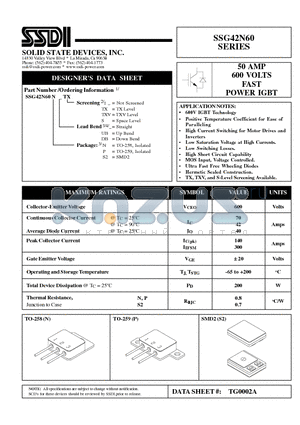 SSG42N60NDB datasheet - 50 AMP 600 VOLTS FAST POWER IGBT