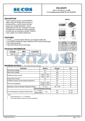 SSG4362N datasheet - N-Ch Enhancement Mode Power MOSFET