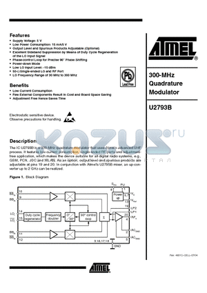 U2793B-MFSG3 datasheet - 300 MHZ QUADRATURE MODULATOR