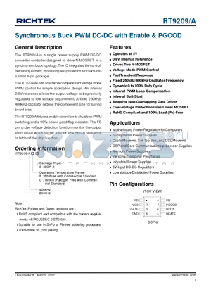 RT9209GS datasheet - Synchronous Buck PWM DC-DC with Enable & PGOOD