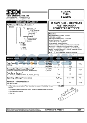 SDA280D datasheet - FAST RECOVERY CENTERTAP RECTIFIER