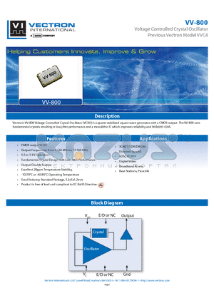 VCXO-800-DAW-SA datasheet - Voltage Controlled Crystal Oscillator