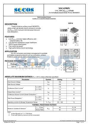 SSG4390N datasheet - N-Ch Enhancement Mode Power MOSFET