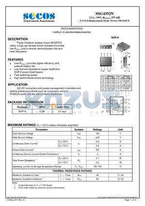 SSG4392N datasheet - N-Ch Enhancement Mode Power MOSFET