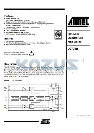 U2793B-NFSH datasheet - 300 MHZ QUADRATURE MODULATOR