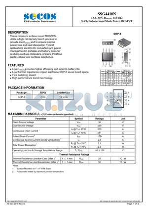 SSG4410N datasheet - N-Ch Enhancement Mode Power MOSFET