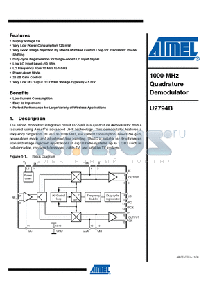 U2794B-NFSG3H datasheet - 1000-MHz Quadrature Demodulator