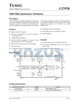 U2797B datasheet - 1000-MHz Quadrature Modulator
