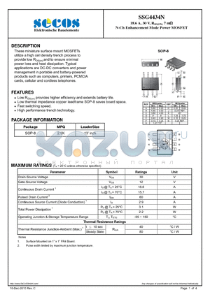 SSG4434N datasheet - N-Ch Enhancement Mode Power MOSFET