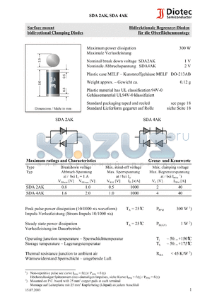 SDA2AK datasheet - Surface mount bidirectional Clamping Diodes