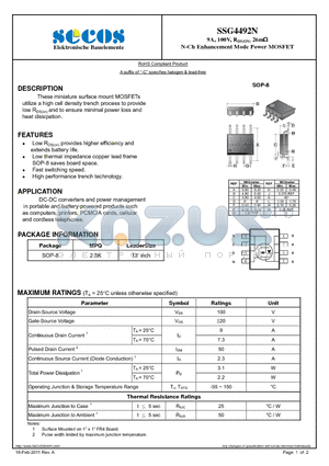 SSG4492N datasheet - N-Ch Enhancement Mode Power MOSFET