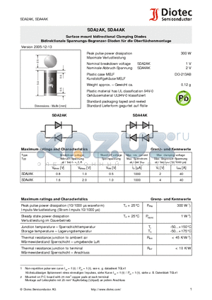 SDA2AK datasheet - Surface mount bidirectional Clamping Diodes