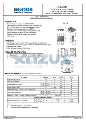 SSG4502C datasheet - N & P-Ch Enhancement Mode Power MOSFET