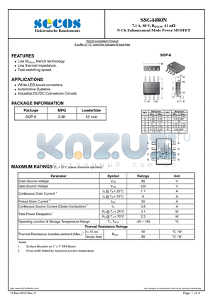 SSG4480N datasheet - N-Ch Enhancement Mode Power MOSFET