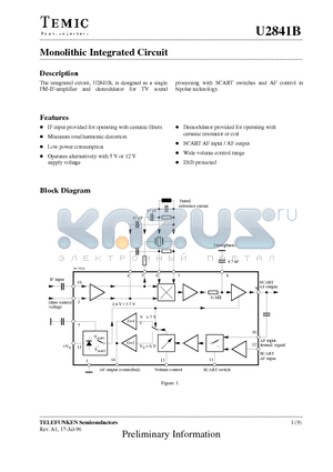 U2841B datasheet - Monolithic Integrated Circuit
