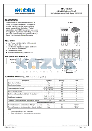 SSG4490N datasheet - N-Ch Enhancement Mode Power MOSFET
