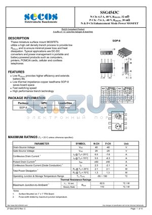 SSG4543C datasheet - N & P-Ch Enhancement Mode Power MOSFET