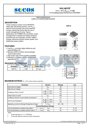 SSG4835P datasheet - P-Ch Enhancement Mode Power MOSFET