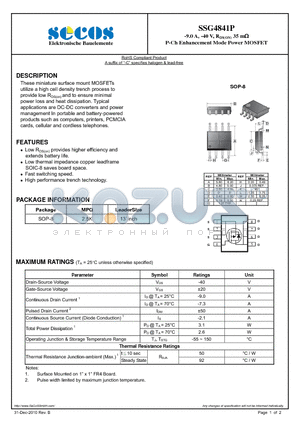 SSG4841P datasheet - P-Ch Enhancement Mode Power MOSFET