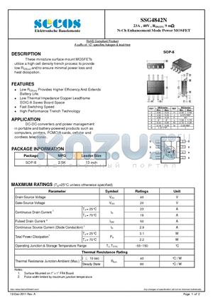 SSG4842N datasheet - 23A , 40V , RDS(ON) 9 m N-Ch Enhancement Mode Power MOSFET