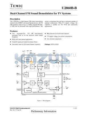 U2860BB datasheet - Dual-Channel FM Sound Demodulator for TV Systems