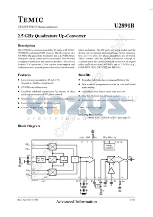 U2891B-AFSG3 datasheet - 2.5 GHz Quadrature Up-Converter