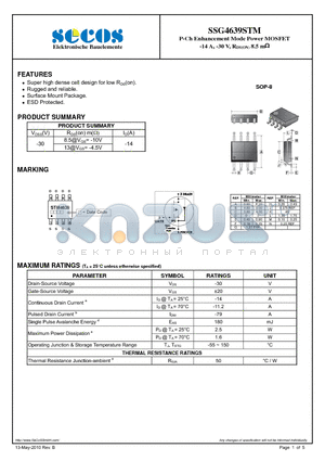 SSG4639STM datasheet - P-Ch Enhancement Mode Power MOSFET