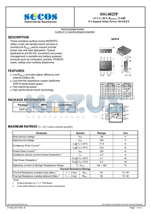 SSG4825P datasheet - P-Channel Mode Power MOSFET