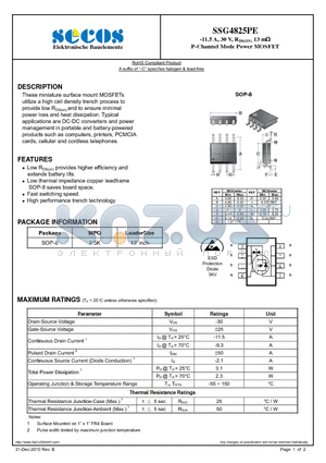 SSG4825PE datasheet - P-Channel Mode Power MOSFET