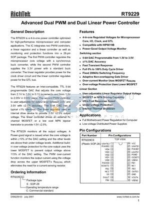 RT9229 datasheet - Advaced Dual PWM and Dual Linear Power Controller