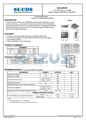 SSG4902N datasheet - Dual N-Channel Mode Power MOSFET