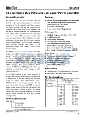 RT9230 datasheet - 1.5V ADVANCED DUAL PWM AND DUAL LINEAR POWER CONTROLLER