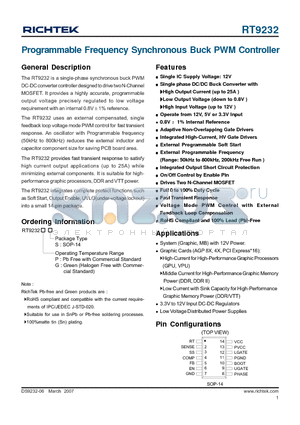 RT9232 datasheet - Programmable Frequency Synchronous Buck PWM Controller