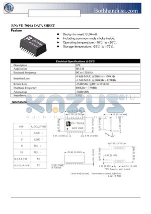 VD-7010A datasheet - ISDN SPLITTER