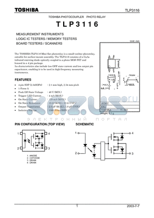 TLP3116 datasheet - MEASUREMENT INSTRUMENTS LOGIC IC TESTERS/MEMORY TESTERS BOARD TESTERS/SCANNERS