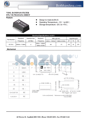 VD-7014 datasheet - VDSL BANDPASS FILTER