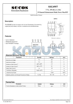 SSG4957 datasheet - P-Channel Enhancement Mode Power Mos.FET