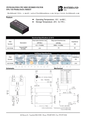 VD-7016K datasheet - INTEGRATED CPE SIDE HYBRID FILTER