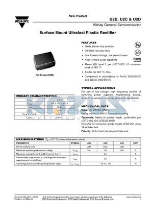 U2D-E3/5BT datasheet - Surface Mount Ultrafast Plastic Rectifier