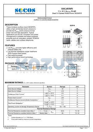 SSG4930N datasheet - Dual N-Channel Mode Power MOSFET