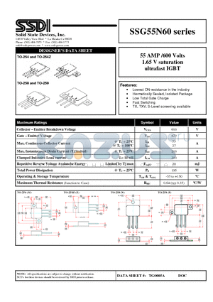 SSG55N60 datasheet - 55 AMP /600 Volts 1.65 V saturation ultrafast IGBT