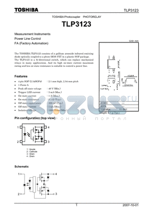 TLP3123 datasheet - Photocoupler PHOTORELAY